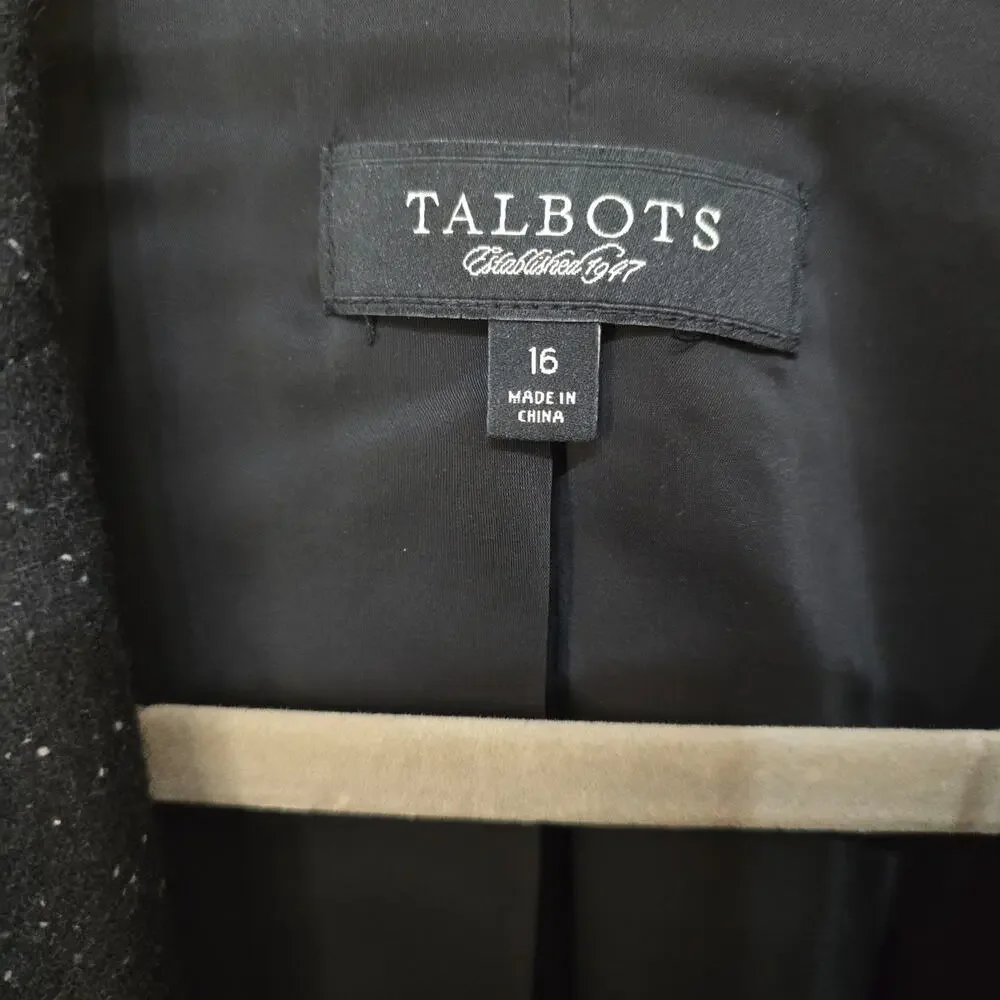 Talbots Petites Speckled Black 2 Button Wool Blend Blazer Jacket Size 16 - Picture 3 of 4